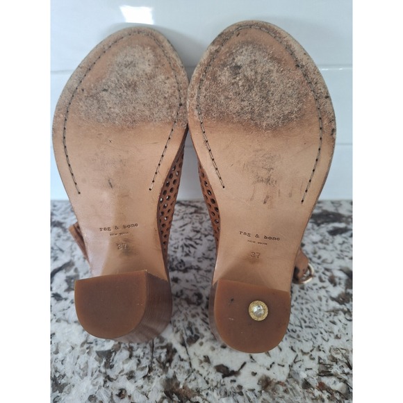 Rag & Bone Wyatt Brow Perforated Leather Slingback‎ Heeled Sandals Size 37 - Picture 5 of 7